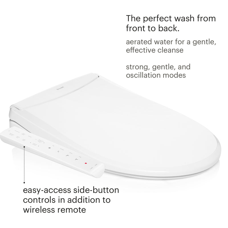 Brondell Swash Thinline T22 Luxury Bidet Toilet Seat with Side Arm Control, White