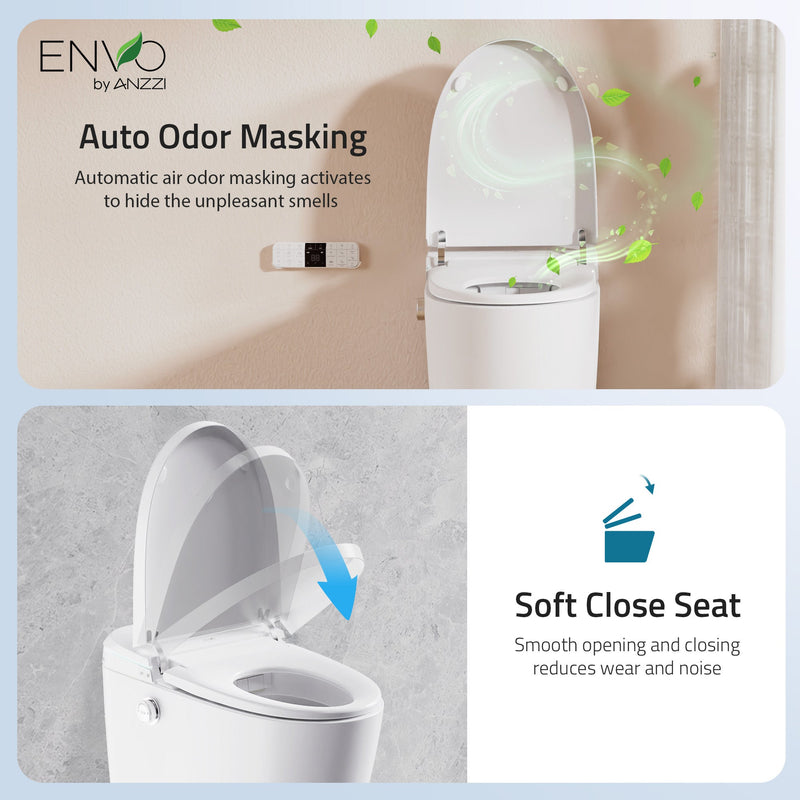 ANZZI ENVO Dia Smart Bidet Toilet, 1.28 GPF, Auto Open, Heated Seat & Foot Sensor, White