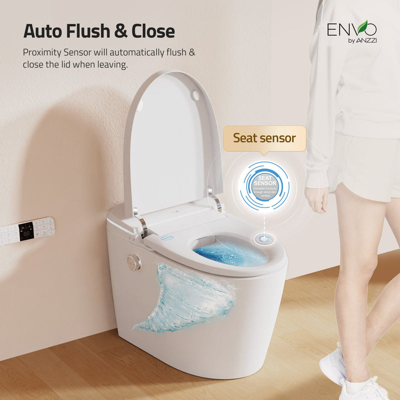 ANZZI ENVO Dia Smart Bidet Toilet, 1.28 GPF, Auto Open, Heated Seat & Foot Sensor, White