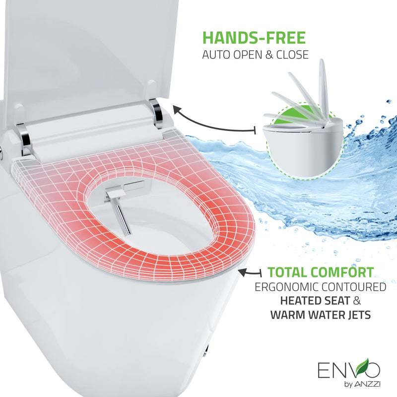 ANZZI ENVO Echo Smart Bidet Toilet, 1.28 GPF, Touchless with UV Nozzle Sterilization
