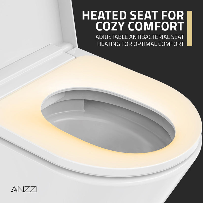 ANZZI Wall-Hung Toilet with Heated Seat, Auto Flush, Remote Control & Night Light, White