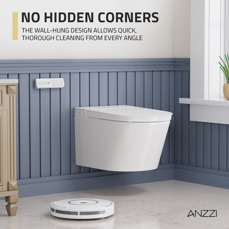 ANZZI Smart Wall-Hung Bidet Toilet with Auto Lid, Heated Seat, Dryer & Remote Control, White
