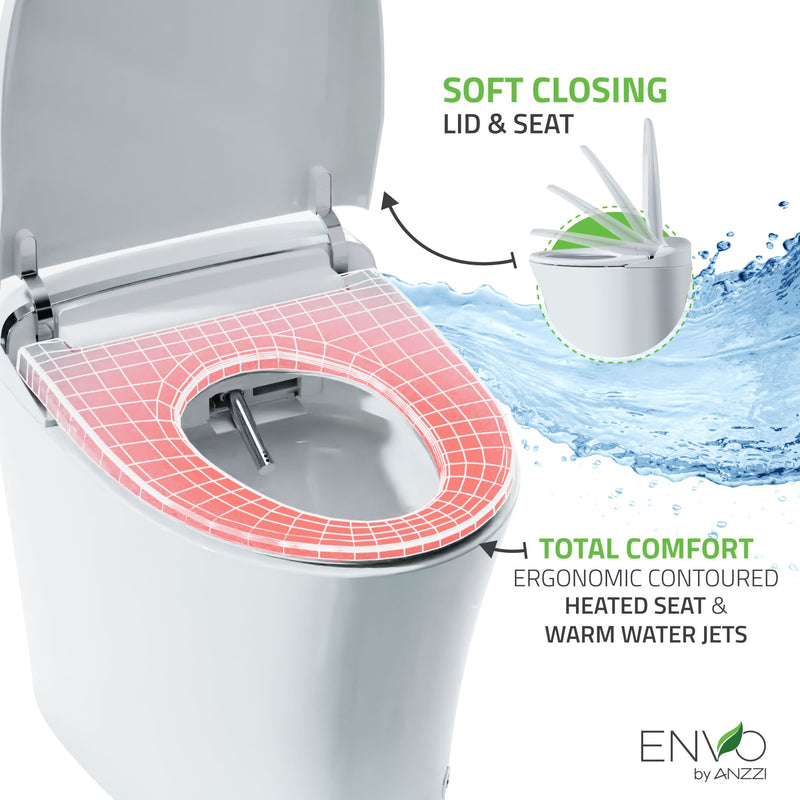 ANZZI ENVO Aura Smart Bidet Toilet, 1.28 GPF, with Remote, Auto Flush & Heated Seat, White