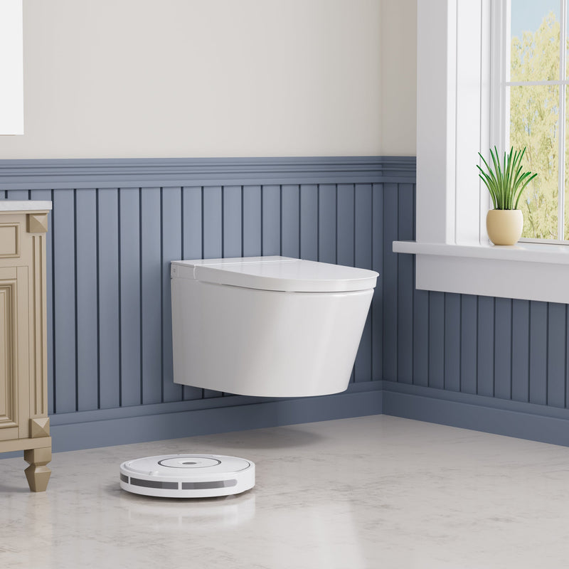 ANZZI Smart Wall-Hung Bidet Toilet with Auto Lid, Heated Seat, Dryer & Remote Control, White