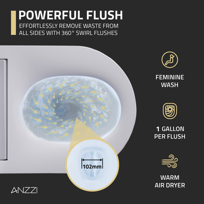 ANZZI Smart Wall-Hung Bidet Toilet with Auto Lid, Heated Seat, Dryer & Remote Control, White