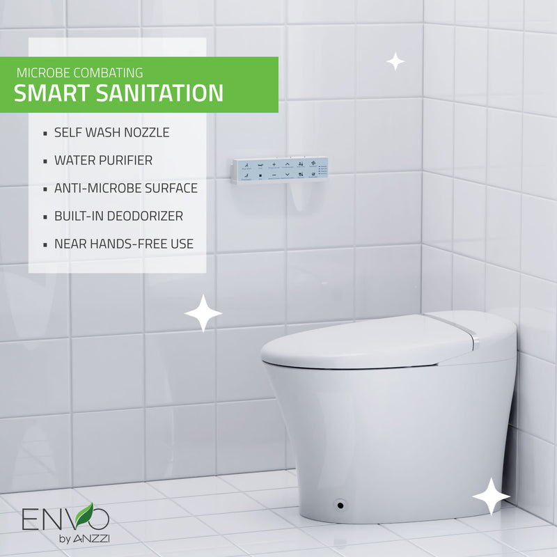 ANZZI ENVO Aura Smart Bidet Toilet, 1.28 GPF, with Remote, Auto Flush & Heated Seat, White