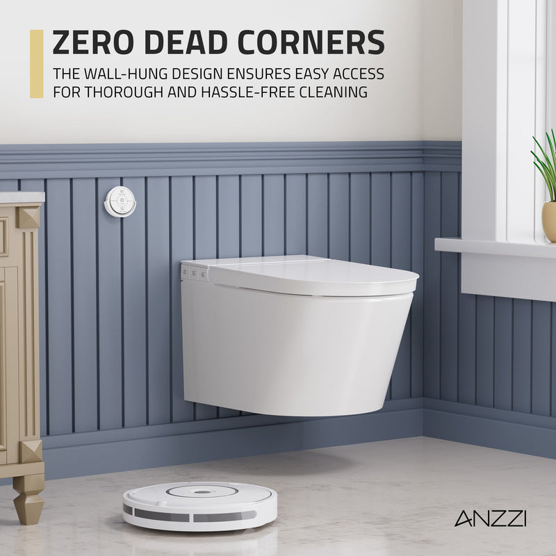 ANZZI Wall-Hung Toilet with Heated Seat, Auto Flush, Remote Control & Night Light, White