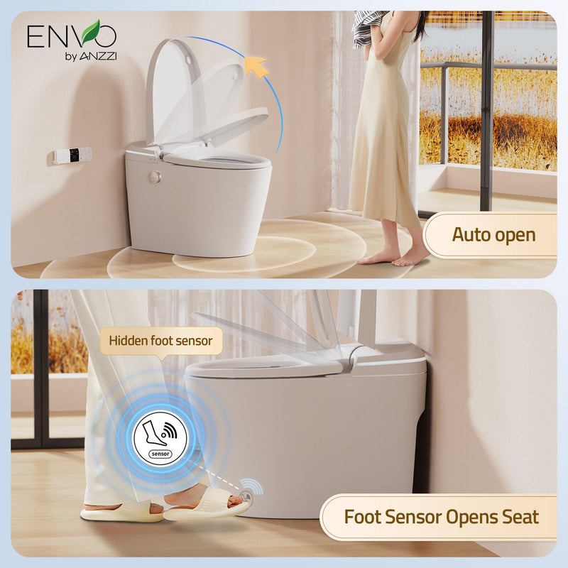 ANZZI ENVO Dia Smart Bidet Toilet, 1.28 GPF, Auto Open, Heated Seat & Foot Sensor, White