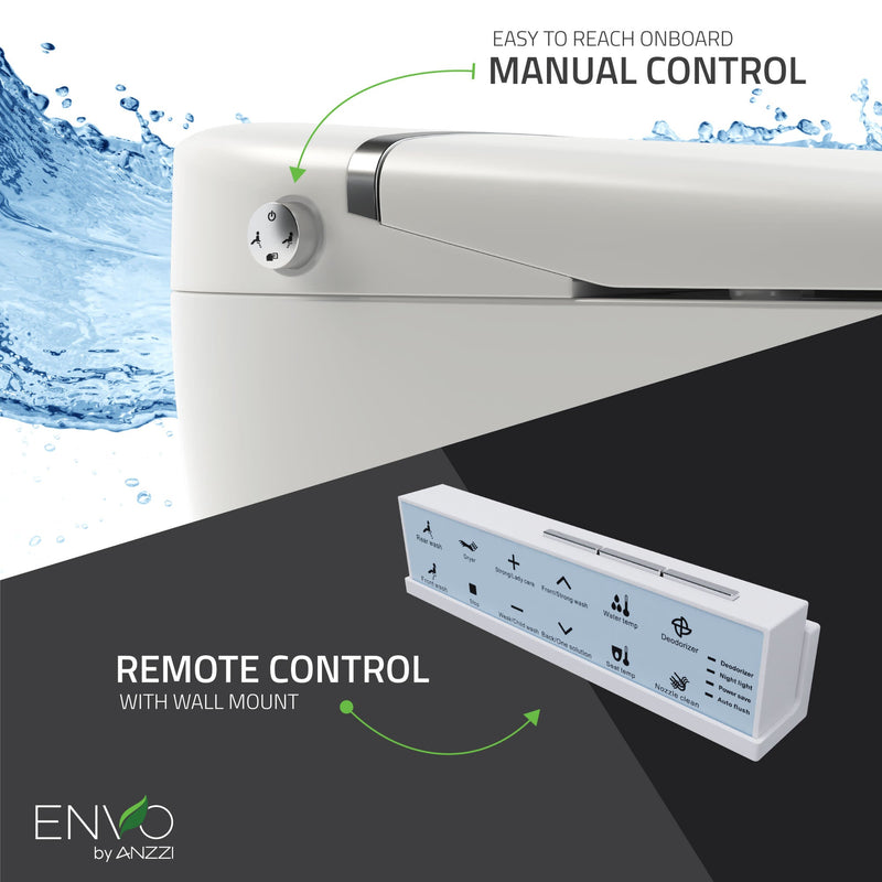 ANZZI ENVO Aura Smart Bidet Toilet, 1.28 GPF, with Remote, Auto Flush & Heated Seat, White